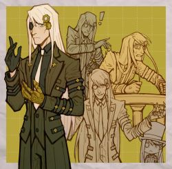  ! 1boy ace_attorney black_gloves black_shirt clockwork enoch_drebber gloves grin hat heartgrooooove long_hair monocle multiple_views necktie shirt smile the_great_ace_attorney the_great_ace_attorney_2:_resolve top_hat white_hair white_necktie  rating:Sensitive score:2 user:danbooru
