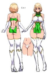  1girl ass blonde_hair breasts reference_sheet concept_art elf ishimiso_(ishimura) large_breasts multiple_views pointy_ears thighhighs thong whale_tail_(clothing)  rating:Questionable score:118 user:cheezeit