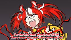  1girl absurdres animal_ears black_collar blue_eyes collar dunkemz english_text grey_background hakos_baelz hakos_baelz_(1st_costume) highres hololive hololive_english jdon_in_my_soul_(meme) lightning meme mouse_ears mouse_girl multicolored_hair open_mouth red_hair sharp_teeth shouting simple_background solo streaked_hair teeth twintails upper_body virtual_youtuber 