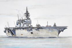  aircraft cloud cloudy_sky helicopter highres japan_maritime_self-defense_force japan_self-defense_force js_izumo_(ddh-183) military military_vehicle no_humans ocean original outdoors phalanx_ciws radar sh-60_seahawk ship sky smile_(jdsmyoko) vehicle_focus warship watercraft 