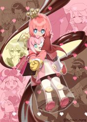  4boys 5girls absurdres amitie_(puyopuyo) artist_name bag black_pantyhose blue_eyes boots candy cape character-themed_food chocolate chocolate_heart closed_eyes closed_mouth commentary crown faceless faceless_female feli_(puyopuyo) food food_in_mouth hair_over_one_eye hairband hat heart heart-shaped_food highres holding holding_bag holding_chocolate holding_food hug lemres_(puyopuyo) long_hair looking_at_viewer maid maid_headdress male_focus mini_crown mittens motimoti_mgmg mouth_hold multiple_boys multiple_girls ocean_prince one_eye_covered open_mouth otomo_(puyopuyo) own_hands_together pantyhose pink_boots pink_hair pink_tunic plastic_bag puyopuyo puyopuyo_fever_2 red_cape salde_canarl_shellbrick_iii short_hair sig_(puyopuyo) smile sparkling_eyes thigh_boots tunic twitter_username valentine witch_hat yellow_mittens 