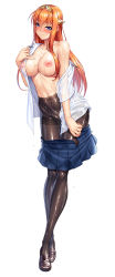 1girl blush breasts full_body kagami_hirotaka kangoku_senkan kangoku_senkan_2 large_breasts lilith-soft long_hair maya_cordelia no_bra orange_hair plaid_clothes plaid_skirt school_uniform shiny_skin skirt sweat taimanin_(series) taimanin_rpgx undressing wide_hips rating:Questionable score:34 user:jojosstand