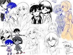  +_+ 2girls 4boys ? alternate_costume animal_ears arm_up bailan1130 black_eyes black_hair black_tank_top blush bracelet breasts bright_pupils cat_boy cat_ears character_doll chibi chinese_text closed_eyes closed_mouth collarbone collared_shirt dog_boy dog_ears doll enmaided hair_ornament hairclip heart highres holding holding_stuffed_toy jewelry kel_(faraway)_(omori) kel_(headspace)_(omori) kel_(omori) kemonomimi_mode looking_at_another low_twintails maid maid_headdress medium_breasts medium_hair multiple_boys multiple_girls neckerchief omori omori_(omori) open_mouth partially_colored puffy_short_sleeves puffy_sleeves purple_eyes purple_hair shirt short_hair short_sleeves short_twintails smile stuffed_toy sunny_(omori) tank_top translation_request twintails white_pupils wrist_cuffs 