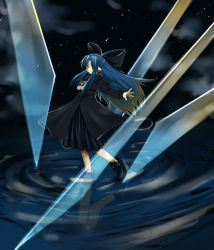 00s 1girl black_dress blue_hair bow capelet dress female_focus hair_bow half_updo highres konpaku_dark len_(tsukihime) long_hair magic melty_blood panties pantyshot pointy_ears red_eyes reflection solo tsukihime underwear rating:Sensitive score:5 user:danbooru