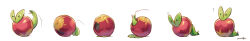  absurdres apple applin creatures_(company) food fruit full_body game_freak gen_8_pokemon highres long_image motion_lines nintendo no_humans pokemon pokemon_(creature) pokemon_focus rei_crux rolling sequential simple_background white_background wide_image 