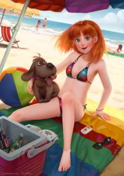  1boy 3girls absurdres aqua_eyes arabatos ball barefoot beach beach_towel beach_umbrella beachball bikini blueberry_(robo_story) book bottle bracelet breasts claws cliff cloud cloudy_sky collar commission commissioner_upload cooler deck_chair dog drink earrings feet fingernails flower_print fluffy_(robo_story) freckles highres huge_filesize ice idfer jewelry looking_at_viewer male_swimwear midriff multiple_girls nails ocean open_mouth orange_hair outdoors parasol people piercing pink_eyes rainbow_gradient robo_story rock sand side-tie_bikini_bottom sitting sky smile sunglasses suntan_lotion swim_briefs swimsuit tan teeth thighs toenails tongue tongue_out towel umbrella waves whiskers  rating:Sensitive score:49 user:sasamisa
