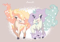 animal_focus blush closed_eyes closed_mouth commentary_request eyelashes fire full_body galarian_form galarian_ponyta gen_1_pokemon gen_8_pokemon horns horse narumin3927 nintendo no_humans pokemon pokemon_(creature) pokemon_focus ponyta single_horn unicorn