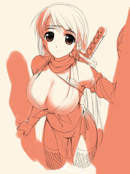  1990s_(style) 1girl breasts female_focus final_fantasy final_fantasy_v hima large_breasts lenna_charlotte_tycoon monochrome ninja ninja_(final_fantasy) retro_artstyle solo thighhighs  rating:Questionable score:27 user:danbooru