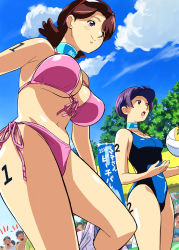 2girls audience ball beach beachball bikini blush body_writing breasts brown_eyes brown_hair choker cirima cloud eyewear_on_head glasses harukaze_haruka mature_female multiple_girls ojamajo_doremi okamura_atsuko one-piece_swimsuit pink_bikini purple_eyes purple_hair short_hair side-tie_bikini_bottom sky sunglasses swimsuit thighs visor_cap volvox rating:Sensitive score:94 user:Hentailover