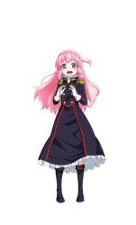 1girl anime_coloring anti-demon_corps_uniform black_boots black_dress blue_eyes blush boots braid breasts buttons child dress full_body gloves long_hair looking_at_viewer low-tied_sidelocks mato_seihei_no_slave military_uniform nakano_keiya official_art one_side_up ookawamura_nei open_mouth pink_hair sidelocks simple_background smile solo standing tareme teeth transparent_background white_gloves 