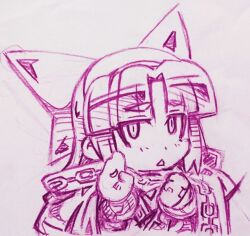 1girl ainu_clothes coat fingerless_gloves gloves long_hair looking_at_viewer monochrome nakoruru open_mouth samurai_spirits sketch snk solo the_king_of_fighters traditional_media
