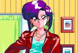  1girl aliasing angry animahjong animahjong_v3 animated animated_gif bra female_focus looking_at_viewer lowres miyabi_(animahjong) nakajima_atsuko panties pc98 pixel_art purple_hair short_hair smile solo underwear undressing  rating:Sensitive score:90 user:whiptowel