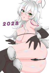  1girl 2023 aged_up alternate_hair_length alternate_hairstyle animal_ears arm_support bare_shoulders bikini black_bikini black_gloves black_thighhighs boots breasts commentary_request dated elbow_gloves facial_scar fake_animal_ears fake_tail fate/apocrypha fate_(series) feet_out_of_frame full_body fur-trimmed_gloves fur-trimmed_thighhighs fur_bikini fur_trim gloves green_eyes hair_between_eyes hand_on_own_thigh highres jack_the_ripper_(fate/apocrypha) large_breasts leotard long_bangs long_hair looking_at_viewer lying maria_the_ripper messy_hair nontraditional_playboy_bunny on_side parted_lips partial_commentary playboy_bunny rabbit_ears rabbit_tail sakura_kyuma scar scar_across_eye scar_on_cheek scar_on_face shiny_skin shoulder_tattoo sideboob simple_background solo string_bikini swimsuit tail tattoo thigh_boots thighhighs thighs white_background 