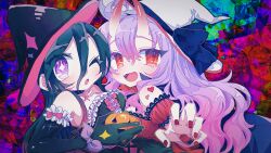  absurdres alice_hoshihime black_hair hat highres kamihoshi_project oni oni_girl purple_hair red_eyes syd_karasukami unusual_pupils witch witch_hat 