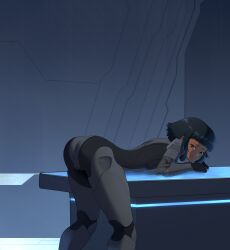  absurdres arianne_(artist) armor bad_end bent_over bent_over_furniture bodysuit captured captured_heroin commission defeat desk halo_(game) halo_(series) helpless highres humiliation imminent_anal imminent_penetration imminent_rape mia-b013 military military_uniform native_american nervous on_desk punishment scared sitting spartan_(halo) spoils spoils_of_war tight_clothes yuri 