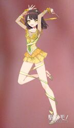  1girl brown_hair highres leotard nittano_nanoka ribbon station_memories yellow_leotard  rating:Sensitive score:0 user:nao10
