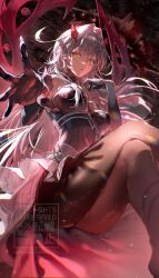  1girl absurdres ass black_dress bodystocking breasts closed_mouth cowlick dress eye_hair_ornament eye_symbol eyes_on_wings genshin_impact hair_between_eyes hair_intakes hair_ornament highres long_hair looking_at_viewer nero_hanken outstretched_arm outstretched_hand reaching reaching_towards_viewer red_wings ronova_(genshin_impact) side_ahoge solo symbol-shaped_pupils very_long_hair white_hair wings yellow_eyes 