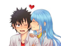 bad_id bad_pixiv_id black_eyes black_hair blue_hair habit heart index_(toaru_majutsu_no_index) kamijou_touma long_hair nun peony shirt smile spiked_hair toaru_majutsu_no_index rating:Sensitive score:1 user:danbooru