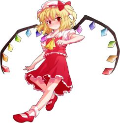  1girl alphes_(style) ascot blonde_hair blush closed_mouth collar collarbone commentary_request crystal crystal_wings dairi flandre_scarlet frilled_collar frills full_body hat hat_ribbon large_variant_set looking_at_viewer mary_janes medium_hair mob_cap multicolored_wings parody puffy_short_sleeves puffy_sleeves red_eyes red_shoes red_skirt red_vest ribbon shirt shoes short_sleeves side_ponytail skirt skirt_set solo style_parody tachi-e touhou transparent_background variant_set vest white_hat white_shirt wings yellow_ascot 