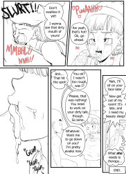  1boy 1girl bald bald_male black_eyes bulma cum cum_in_mouth dragon_ball english_text fellatio heart heart-shaped_pupils kuririn oral penis popblackcherry speech_bubble symbol-shaped_pupils uncensored underwear 