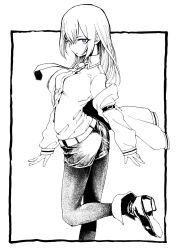  1girl blue_eyes female_focus highres kotoyama long_hair makise_kurisu monochrome pantyhose pantyhose_under_shorts shorts solo steins;gate tagme  rating:General score:6 user:G22