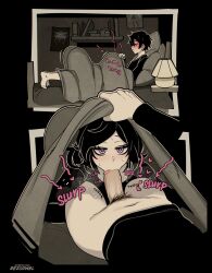 1boy 1girl andrew_graves_(the_coffin_of_andy_and_leyley) ashley_graves bed bedroom black_hair blush brother_and_sister fellatio green_eyes hetero highres incest multiple_views oral penis pink_eyes pubic_hair rezodwel siblings the_coffin_of_andy_and_leyley tongue under_covers rating:Explicit score:1570 user:danbooru