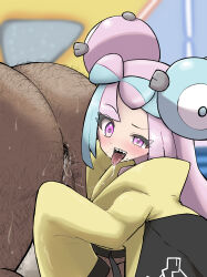  1boy 1girl absurdres after_anilingus age_difference anilingus anus ass clothed_female_nude_male dark-skinned_male dark_skin drooling fat fat_man female_rimming_male hairy hairy_anus hetero highres hood hoodie interracial iono_(pokemon) loli looking_at_viewer multicolored_hair nintendo nude oral pink_hair pokemon pokemon_sv purple_eyes saliva saliva_trail sharp_teeth shikkui_kenta size_difference stray_pubic_hair teeth tongue tongue_out two-tone_hair ugly_bastard  rating:Explicit score:98 user:Faryshta