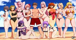  1boy 6+girls abs all_fours alternate_breast_size animal_ears arm_behind_head arm_hug armpits arms_behind_back arms_behind_head ass barefoot beach biceps bikini blue_sky blush braid breasts crossover curvy darling_in_the_franxx day doki_doki_literature_club double_arm_hug full_body grin gwen_stacy hair_over_one_eye hand_on_own_hip harem hetero highleg highleg_bikini highleg_one-piece_swimsuit highres hololive interface_headset_(evangelion) jadenkaiba k-on! kono_subarashii_sekai_ni_shukufuku_wo! large_breasts legs long_hair looking_at_viewer lowleg lowleg_bikini marvel megumin melody_(projektmelody) model_pose mori_calliope multicolored_hair multiple_girls naughty_face navel neon_genesis_evangelion ocean one-piece_swimsuit outdoors pimp projektmelody red_one-piece_swimsuit rwby sayori_(doki_doki_literature_club) shiny_clothes shiny_skin side-tie_bikini_bottom single_braid sitting sky smile souryuu_asuka_langley spider-man_(series) spider-verse swimsuit tainaka_ritsu thighs thong_bikini thong_one-piece_swimsuit toned twintails two-tone_hair virtual_youtuber vshojo wide_hips yang_xiao_long zero_two_(darling_in_the_franxx) zone-tan 