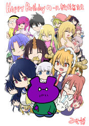  6+boys 6+girls animal_ears annotation_request ascot black_hair blonde_hair blue_ascot blue_eyes blue_hair blue_necktie bread breast_pocket breasts brown_hair character_request chichi_chichi chintauro closed_eyes closed_mouth collared_shirt commentary_request cool-kyou_shinja_(character) copyright_request creator_connection danna_ga_nani_wo_itte_iru_ka_wakaranai_ken dot_mouth dragon_girl dragon_horns dress_shirt eating elma_(maidragon) fafnir_(maidragon) fang flat_chest food frau_(peach_boy_riverside) futaribocchi_no_otaku_circle_no_hime glasses gradient_hair green_eyes green_hair hair_between_eyes happy_birthday horns huge_breasts ilulu_(maidragon) kanna_kamui kimura_mitsuhiro kobayashi-san_chi_no_maidragon kobayashi_(maidragon) komori-san_wa_kotowarenai! komori_shuri large_breasts long_hair lucoa_(maidragon) magatsuchi_shouta medium_hair melon_bread multicolored_hair multiple_boys multiple_girls necktie negishi_masako nishitori_megumi ootani_(komori-san) ooyama_takeko open_mouth parted_lips peach_boy_riverside pink_shirt pocket purple_hair rabbit_girl red_eyes red_hair red_necktie saikawa_riko shirt short_hair sidelocks single_horn smile takiya_makoto topless_female translation_request tsunashi_hajime tsunashi_kaoru twintails white_background white_shirt yorozu_hikaru 