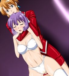 1990s_(style) 2girls agent_aika aika_(series) asphyxiation bare_legs black_delmo black_delmo_leader blush breasts catfight choke_hold defeat delmo female_focus fighting highleg highleg_panties humiliation masochism multiple_girls pain panties pantyshot partially_visible_vulva peeing purple_hair retro_artstyle ryona saliva sen_(sansui) shiny_skin short_hair simple_background sleeper_hold strangling sumeragi_aika thighhighs thighs thong torn_clothes unconscious underwear upskirt white_panties wrestling rating:Questionable score:62 user:delmogeny