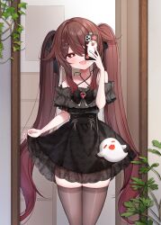  dress flat_chest genshin_impact long_hair selfie thighhighs 