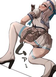  1girl ass back blush boots bow censored female_pubic_hair glasses gloves goddess_of_victory:_nikke hat hat_bow hat_ribbon highres neon_(nikke) no_panties open_mouth pubic_hair pussy pussy_juice ribbon sailor_collar short_sleeves skirt smile solo takeura thigh_boots white_background white_hair  rating:Explicit score:68 user:danbooru