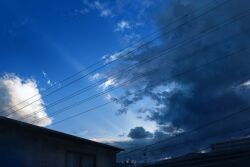  blue_sky building cloud cloudy_sky commentary_request day mikannokawa7008 no_humans original outdoors power_lines scenery sky sky_focus window  rating:General score:0 user:danbooru