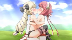  2girls bikini black_bikini blonde_hair blush breast_press elise_(fire_emblem) fire_emblem fire_emblem_fates frottage high_heels kiss long_hair multiple_girls nichika_(nitikapo) nintendo pink_hair sakura_(fire_emblem) sarashi short_hair swimsuit symmetrical_docking tagme tribadism twintails white_briefs yuri  rating:Explicit score:82 user:Hyperguy
