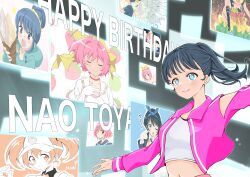 absurdres antenna_hair black_hair blue_eyes blue_hair blush bow breasts brown_eyes brown_hair closed_mouth crop_top employee_uniform fast_food_uniform food hair_between_eyes hair_bow hair_bun hair_ornament hair_ribbon hairband happy_birthday hataraku_maou-sama! highres holding ice_cream idol jacket java_(jav_romance17) kami_nomi_zo_shiru_sekai kanojo_okarishimasu long_hair long_sleeves looking_at_viewer microphone midriff multiple_girls nakagawa_kanon open_mouth pink_hair ponytail purple_eyes real_life ribbon sarashina_ruka sasaki_chiho school_uniform shima_rin short_hair single_hair_bun smile touyama_nao twintails upper_body visor_cap voice_actor voice_actor_connection yurucamp 