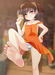  1girl absurdres bemani brown_eyes brown_hair highres loli panties sound_voltex sound_voltex_ii_infinite_infection striped_clothes striped_panties underwear yamashina_kanade  rating:Questionable score:29 user:jameskb1