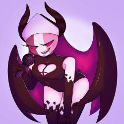  clothing_cutout copyright_request demon_girl demon_horns heart_cutout horns looking_at_viewer non-web_source pink_eyes sarvente_(friday_night_funkin&#039;) thick_thighs thighs 