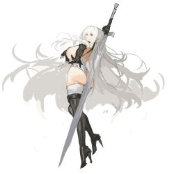  1girl absurdres ass highres lump_saury sword tagme thong weapon wedgie white_hair 