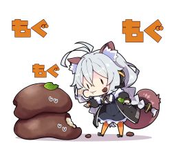 1girl :t absurdres animal_ear_fluff animal_ears antenna_hair black_dress black_jacket black_shoes blush braid breasts brown_eyes closed_mouth collared_shirt commentary_request dress eating food food_on_face grey_hair hair_ornament headset highres holding holding_leash jacket kemonomimi_mode kizuna_akari large_breasts leash long_hair long_sleeves looking_away low_twintails milkpanda open_clothes open_jacket orange_pantyhose pantyhose pointing puffy_cheeks puffy_long_sleeves puffy_sleeves raccoon_ears raccoon_girl raccoon_tail shadow shirt shoes simple_background solid_oval_eyes solo standing striped_clothes striped_pantyhose swimsuit tail translation_request twin_braids twintails vertical-striped_clothes vertical-striped_pantyhose very_long_hair voiceroid wavy_mouth white_background white_shirt rating:General score:1 user:danbooru