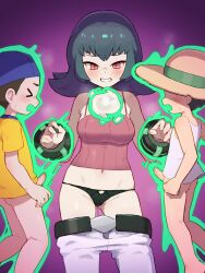  &gt;_&lt; 1girl 2boys absurdres age_difference backwards_hat baseball_cap black_hair black_panties blush bottomless bug_catcher_(pokemon) camisole chiwino clothes_pull cum cum_bubble d: femdom grin hat hetero highres medium_hair multiple_boys nintendo onee-shota open_mouth panties pants pants_pull peachytanooki penis pokemon pokemon_hgss red_camisole red_hair sabrina_(pokemon) second-party_source shirt shota smile straw_hat tears telekinesis telekinetic_stimulation uncensored uncommon_stimulation underwear variant_set white_pants white_shirt yellow_shirt youngster_(pokemon) 