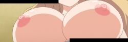  10s 1girl blonde_hair breast_rest breasts clockup close-up collaboration_works covered_erect_nipples eroge! eroge!_h_mo_game_mo_kaihatsu_zanmai fujiwara_momoka head_out_of_frame highres huge_breasts indoors interior long_hair nipples pov pov_focus third-party_edit 