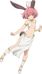  1girl animal_ears anime_coloring antenna_hair armlet bare_shoulders blush breasts flat_chest full_body green_eyes isekai_maou_to_shoukan_shoujo_no_dorei_majutsu jewelry kaneko_shizue loincloth loli looking_at_viewer navel official_art pelvic_curtain pink_hair rabbit_ears rabbit_girl rabbit_tail short_hair simple_background sling_bikini_top smile solo sylvie_(isekai_maou) tail transparent_background 