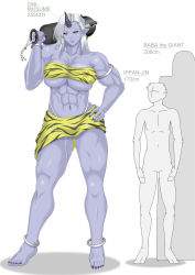 1girl abs animal_print black_sclera blue_oni blue_skin breasts club_(weapon) colored_sclera colored_skin gluteal_fold height_chart height_comparison highres horns kanabou large_breasts long_hair monster_girl muscular oni pointy_ears rareezato12s silver_hair single_horn size_difference spiked_club tiger_print underboob weapon yellow_eyes rating:Sensitive score:46 user:Cosby_