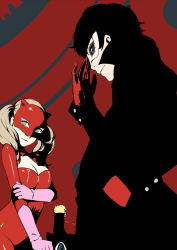  10s 1boy 1girl amamiya_ren black_hair blonde_hair breasts brown_hair cat_mask catsuit cleavage club3 domino_mask gloves green_eyes latex latex_suit mask medium_breasts morgana_(persona_5) persona persona_5 sakamoto_ryuuji takamaki_anne twintails  rating:Sensitive score:19 user:danbooru