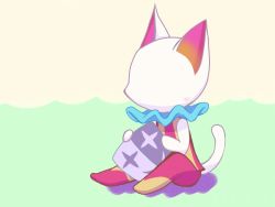  207ma animal_crossing blanca_(animal_crossing) cat green_background jester mask nintendo white_background 