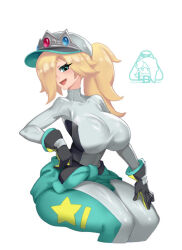  1girl blonde_hair breasts large_breasts little_blood mario_kart mario_kart_world ponytail rosalina solo 
