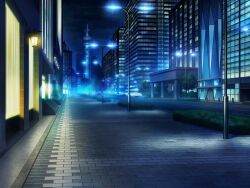  artist_request building bush cityscape cloud day game_cg lamppost magia_record:_mahou_shoujo_madoka_magica_gaiden mahou_shoujo_madoka_magica night night_sky no_humans official_art outdoors pillar radio_tower road scenery shade sidewalk sky skyscraper street tree 