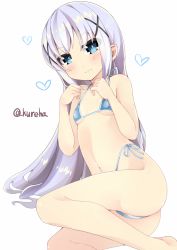 1girl bad_id bad_pixiv_id bikini blue_eyes blue_hair breasts female_focus gochuumon_wa_usagi_desu_ka? hair_ornament hairclip kafuu_chino kureha_(angelite) kureha_(tomo-yuki) long_hair lying matching_hair/eyes micro_bikini navel on_side side-tie_bikini_bottom small_breasts solo swimsuit underwear underwear_only x_hair_ornament rating:Sensitive score:8 user:danbooru