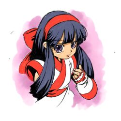 1girl ainu_clothes black_hair breasts expressionless fingerless_gloves gloves hair_ribbon highres long_hair looking_at_viewer nakoruru pink_lips purple_eyes ribbon samurai_spirits small_breasts snk solo the_king_of_fighters