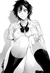  1girl arisawa_tatsuki bleach collared_shirt daraz greyscale highres kneehighs monochrome panties shirt simple_background socks solo tagme thighs underwear white_background  rating:Questionable score:167 user:Ahegao_lmao
